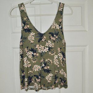 Army Green Floral Tank Top